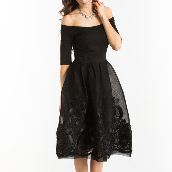 Just Me Dresses & Skirts - HOST PICK🌸 Black Embroidered Off Shoulder Dress